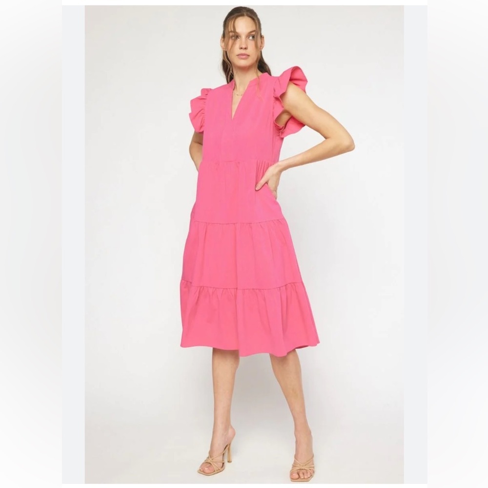 Entro Usa Ruffle Tiered Pocket Midi‎ Dress. Size M